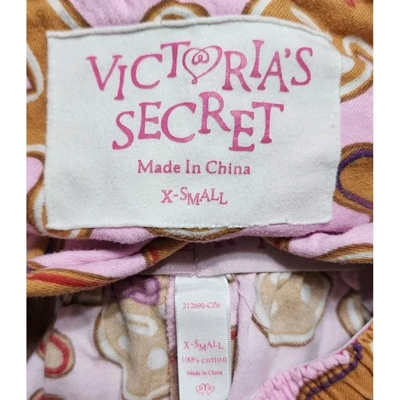 Vintage Victorias‎ Secret Gingerbread Man Pink Flannel PJPajamas Set X-Small